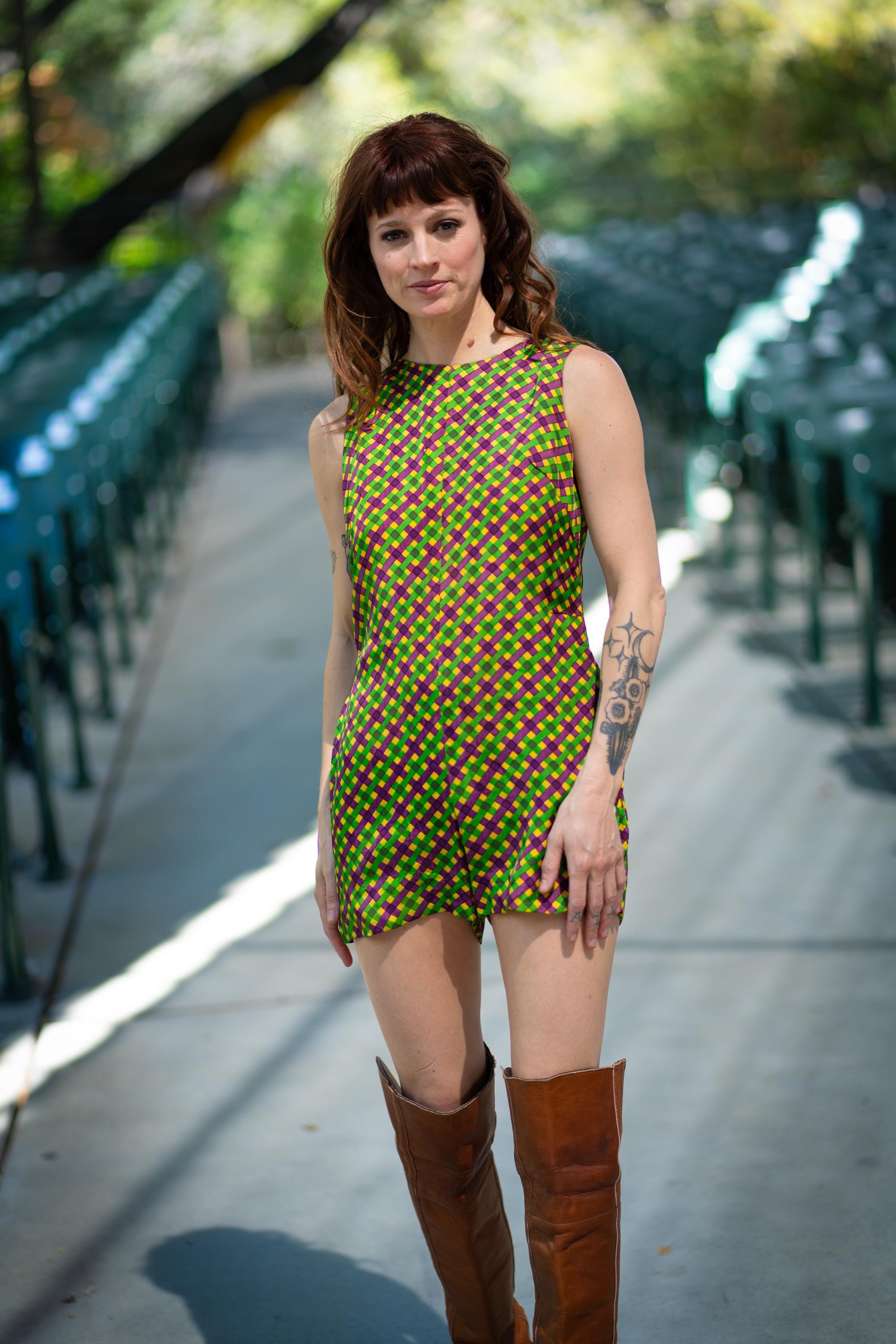 1960's Romper / Purple Yellow Green Mod Onesie / Cute Romper