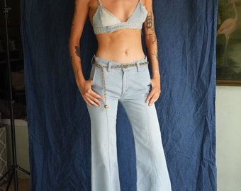 1970's Bell Bottoms / Levi's White Tab Jeans / Boho Festival Denim / Washed out Jeans / Blue Jean Baby / Light Wash Denim Jeans