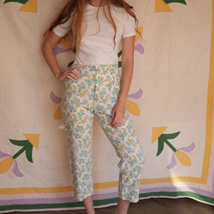 1960s Cotton Pajamas Pants / Floral Printed Cotton / Pj Trousers / Undergarments / Cotton Pajama Loungewear image 1