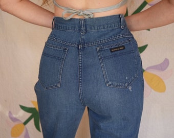 1970's Pleated Denim Jeans / 28" Waist / Rumble Seats Pleated Trousers / 1980's Mom Jeans / High Waist Jeans
