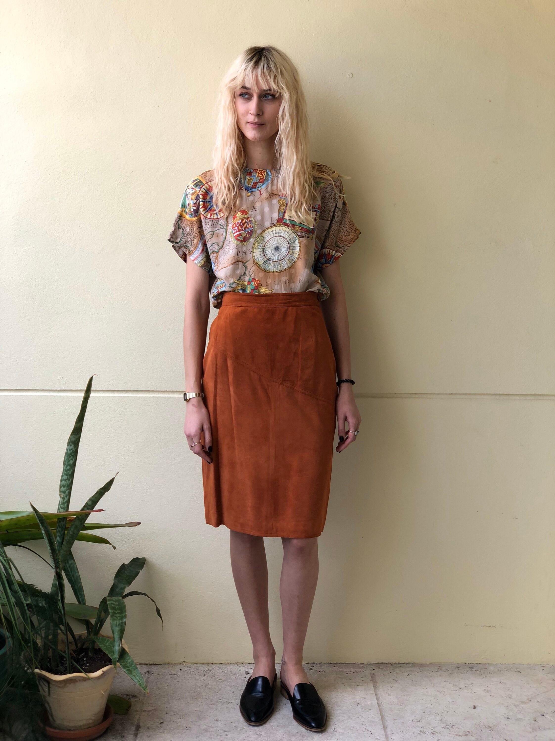 Vintage Gucci Suede Leather Skirt / 1980's Suede Leather