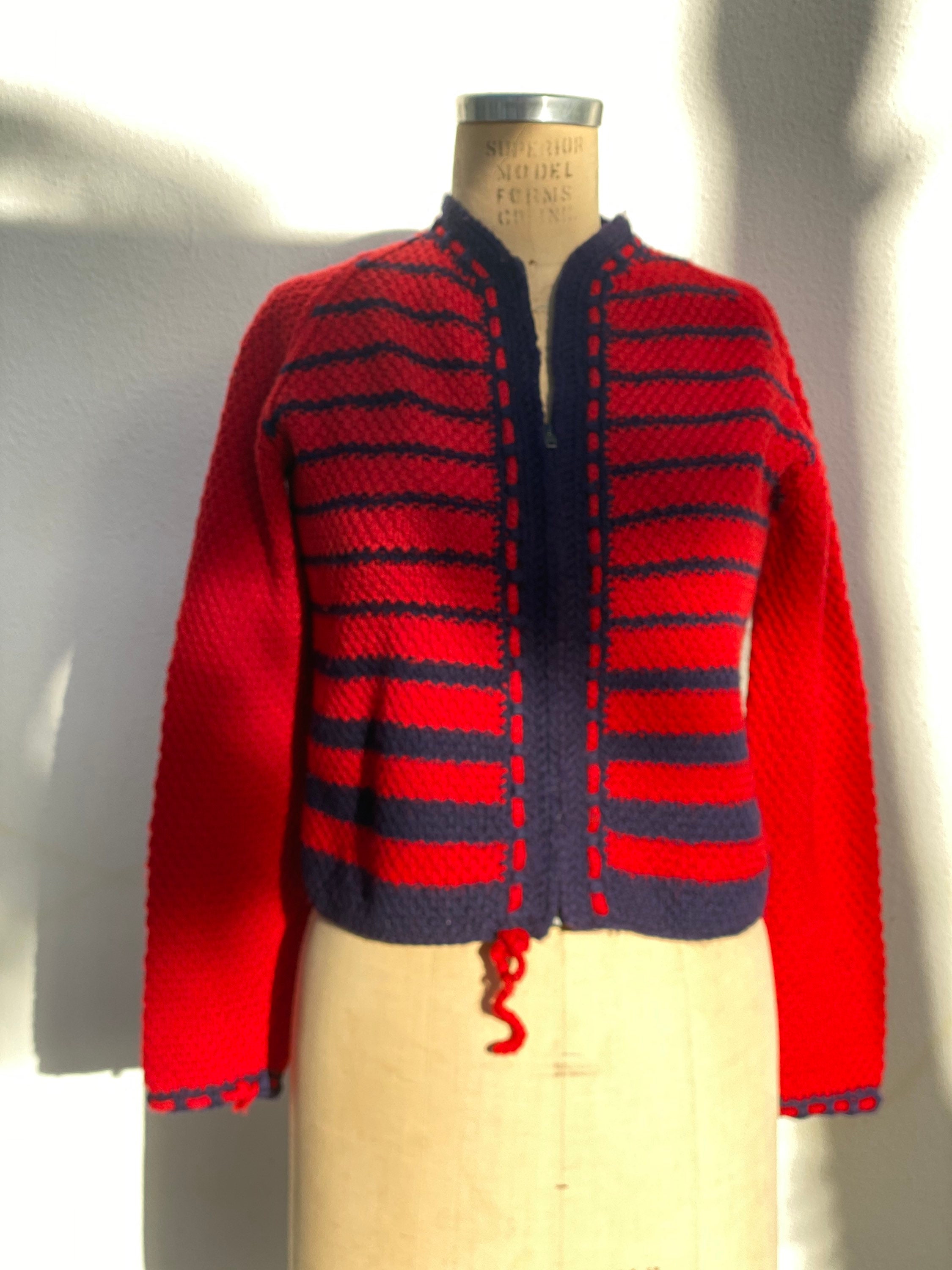Vintage Cardigan Sweater / Hand Knit Zipper Sweater / Zip up