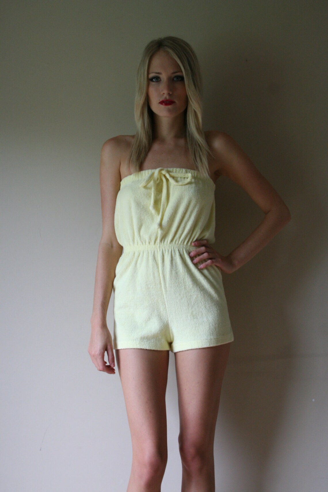 70s Romper Pale Yellow Terry Cloth SUZANNE SOMERS Strapless Etsy
