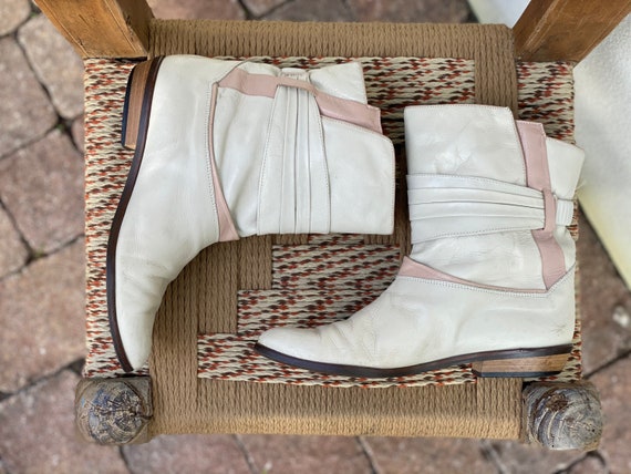 1980's Leather Boots / Rose Gold and Cream Winter