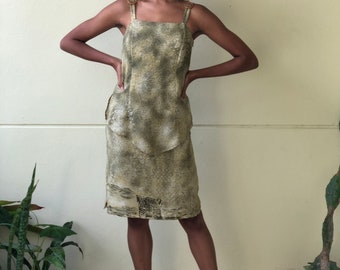 Vintage Mini Dress / Spotted Leopard / Jungle 90's Dress / Earth Tones / Summer Nights Casual Dress / Midi Kerchief Dress