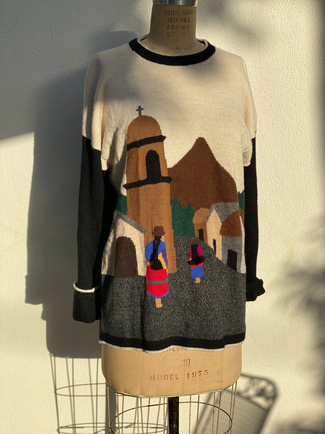 Vintage Peruvian Wool Sweater / Novelty Intarsia Sweater With Etsy