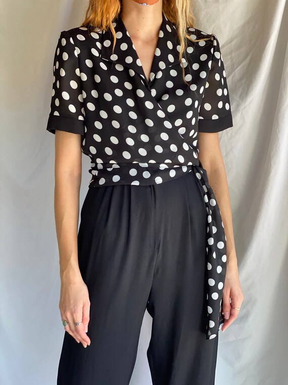 1990s Jumpsuit / Polka Dot Wrap Top Onesie / Ones… - image 5