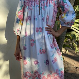 Vintage Novelty Dress / Floral Tablecloth Printed Tunic Balloon Sleeve Dress / Gorgeous Midi Dress / Wedding Guest Dress / Summer Dress image 3