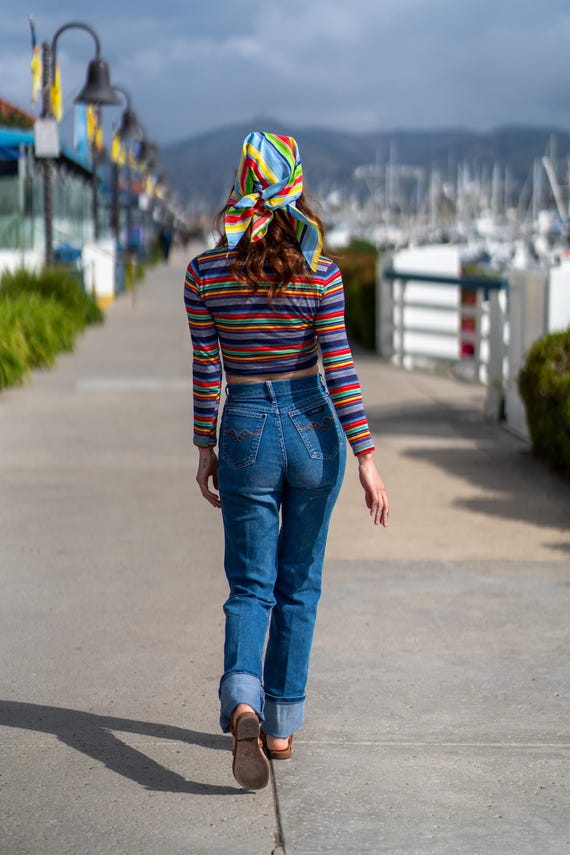 Vintage Crop Top / 70's Striped Crop Top / Rainbo… - image 6