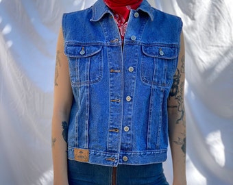 Nineties Denim Vest / Sleeveless Denim Top Jacket / Blue Jean Jacket / Sleeveless Denim Jacket / Gitano 90's Jean Jacket