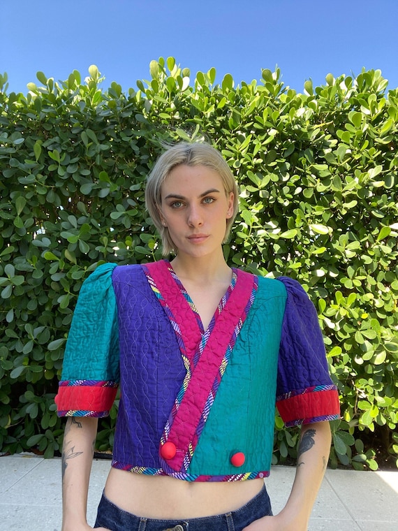 Quilt Crop Jacket / Jeanne March Vintage Quilt To… - image 1