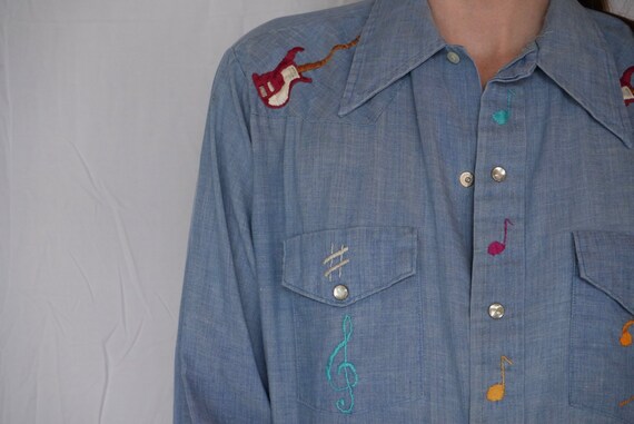 Vintage Western Shirt / Chambray Embroidered Shir… - image 6