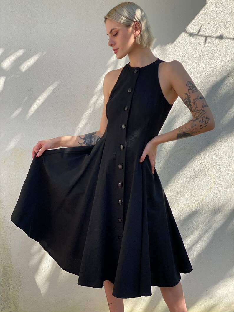 Cotton Summer Dress / Wedding Guest Dress / Resort Vacation Dress / 1980's Designer Dress / Black Structural Dress image 6