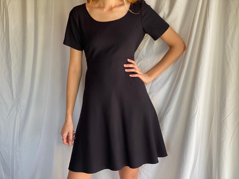 90's Wool Mini Dress / DKNY Mini Dress / Scoop Neck Wool Mini Skater Dress for Winter image 4