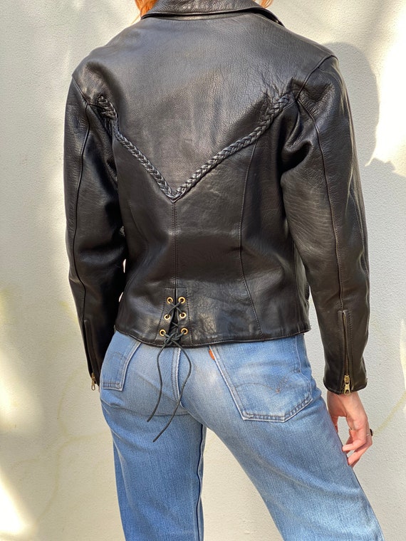 Leather Motorcycle Jacket / Braided Leather Moto … - image 3