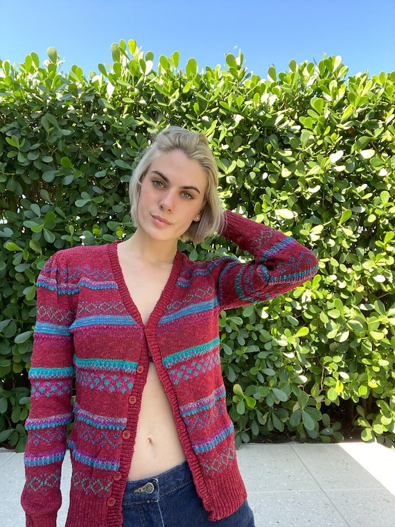 70's Vintage Cardigan / Vintage Stripe Sweater / S