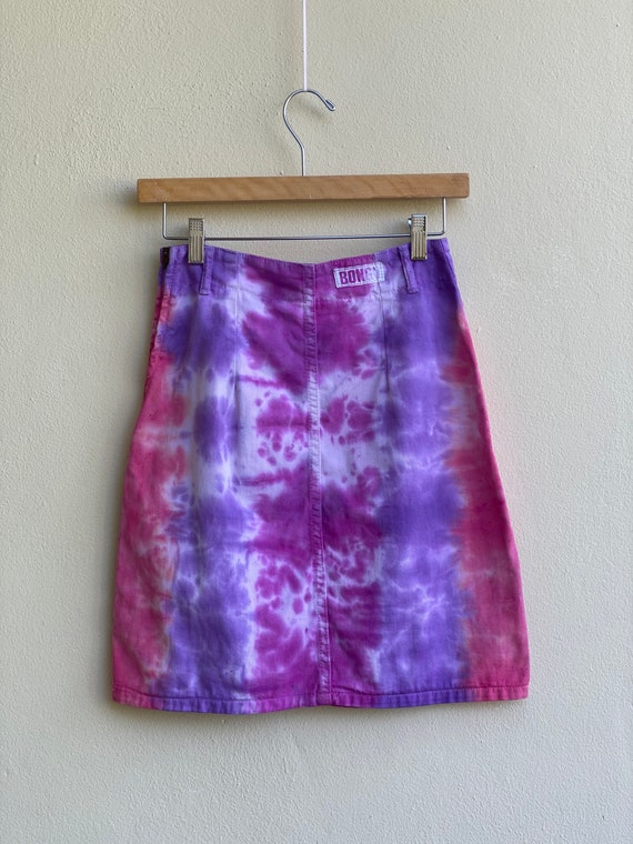 1980s Bongo Mini Skirt / Tie Dye Pinks Denim Skir… - image 4