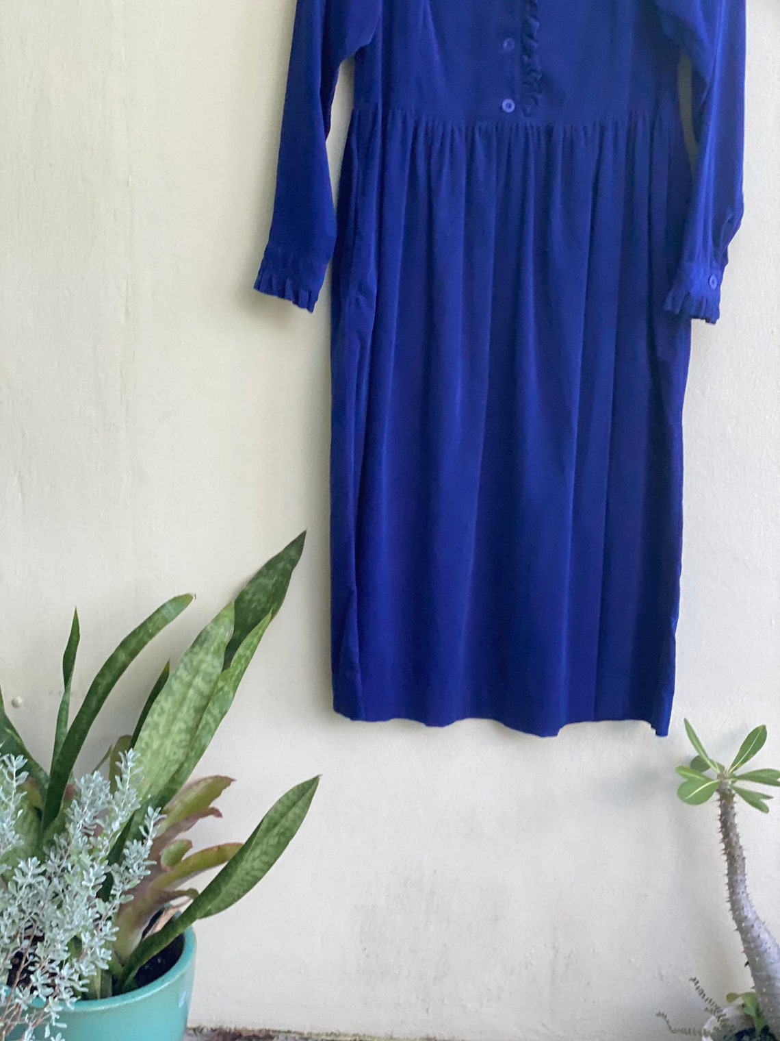 Vintage High Neckline Dress / Laura Ashley Dress / Navy Blue | Etsy