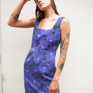 Early Aughts Mini Dress / Floral Linen Mini Dress / 1990's Mini Hourglass Dress image 1