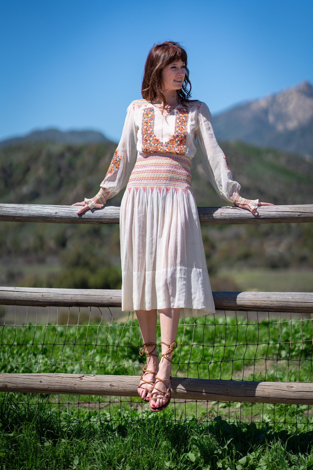 1940's Hungarian Dress / Embroidered Peasant Colorful Embroidery