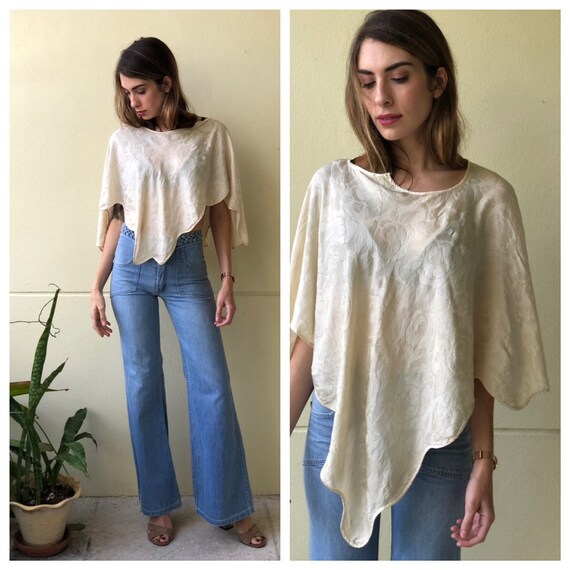 Antique Silk Cape / Cropped Top Blouse / Ethereal