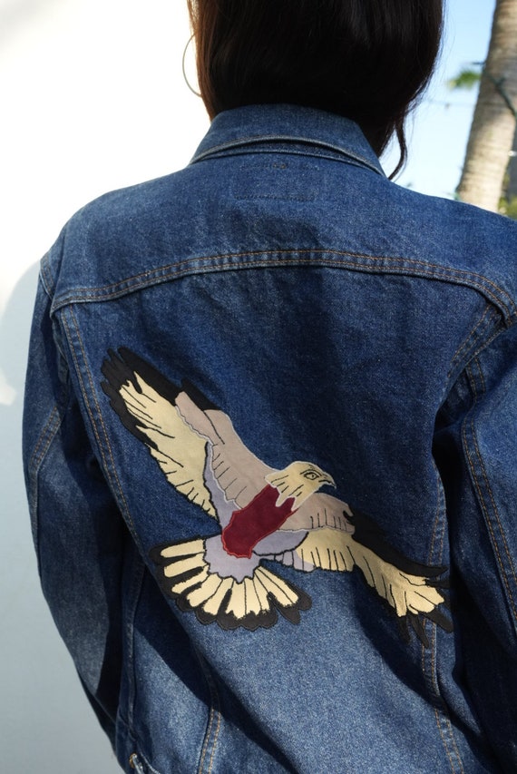 Vintage Levi's Jean Jacket / Eagle Patchwork Appl… - image 2