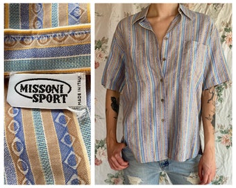 Vintage Missoni Shirt / 1980's Stripe Shirt / Gender Neutral Button Up Shirt / Soft and Worn Shirt / Stripe Top / Boyfriend Shirt