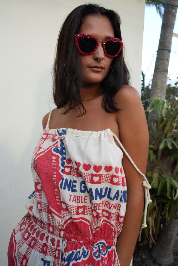 Sugar Feedsack Vintage Romper with Rope Straps / … - image 9