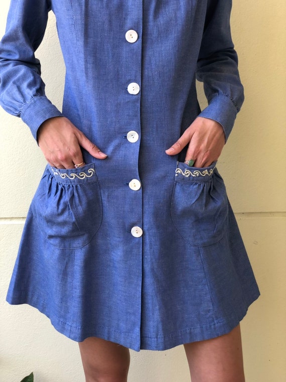 Vintage 1930's Denim Shirt Dress / Distinctive Ni… - image 10