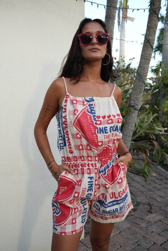 Sugar Feedsack Vintage Romper with Rope Straps / … - image 7