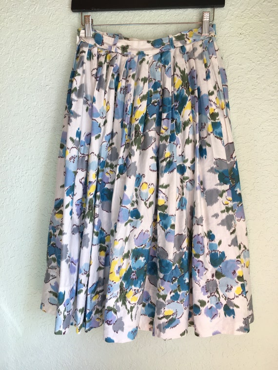 50's Skirt / Cotton Midi Skirt /  Watercolor Flor… - image 3