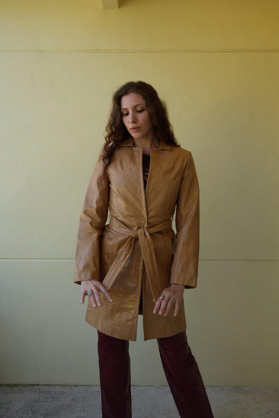 y2k Leather Jacket / Light Brown Leather Jacket / Flare Sleeve Leather Jacket / Lightweight Leather Jacket