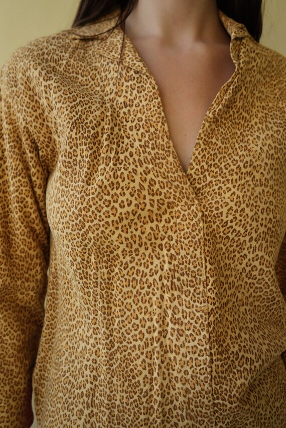 Vintage Leopard Printed Leather Shirt / Suede Lea… - image 9