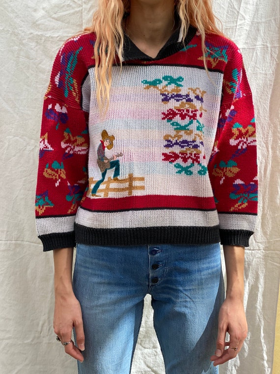 Vintage Cowboy Novelty Sweater / Queen of the Rode