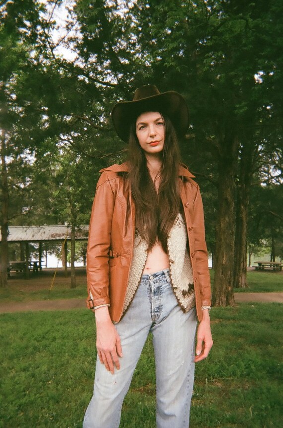 Vintage Leather Jacket / 1970's Copper Brown Hooded L… Gem