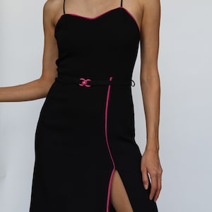 Vintage 70's Cigarette Print Dress / Lip Print Dress / Black Crepe High Pink Slit Dress with Short Sleeve Jacket image 5
