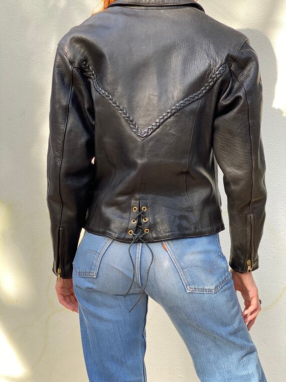 Leather Motorcycle Jacket / Braided Leather Moto … - image 8