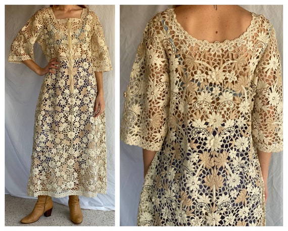 1960's Lace Maxi Dress / Plastic Front Zipper Six… - image 1