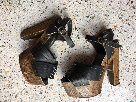 1970s Platforms / 5.5" Platforms / Black Leather S