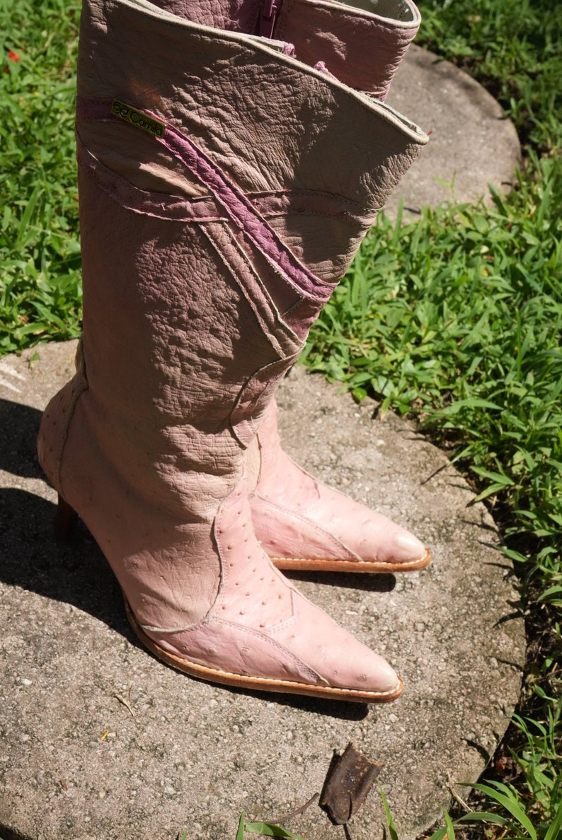 Size 5 US / y2k Pink Leather Pointed Toe Boots / Mid Calf Booties / On Trend Boots image 9