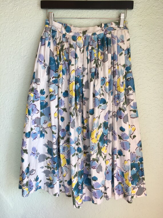 50's Skirt / Cotton Midi Skirt /  Watercolor Flor… - image 5