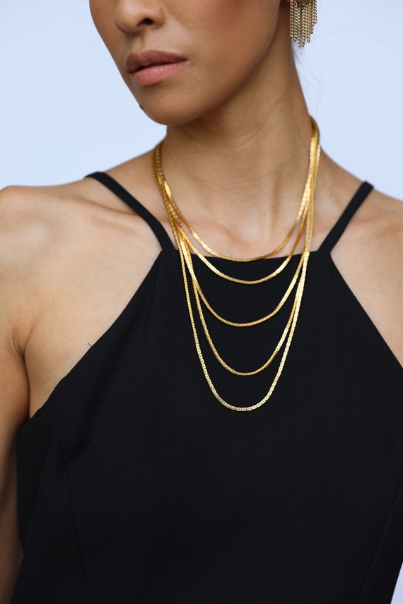 1970's Gold Statement Necklace / Layered GOLD CHAI