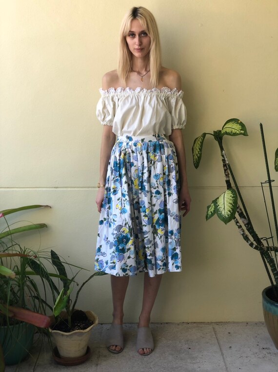 50's Skirt / Cotton Midi Skirt /  Watercolor Flor… - image 7