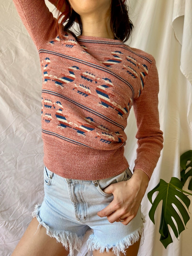 Vintage 70's Bird Sweater / Acrylic Knit Top / Seventies Jumper / Fish and Geese image 5