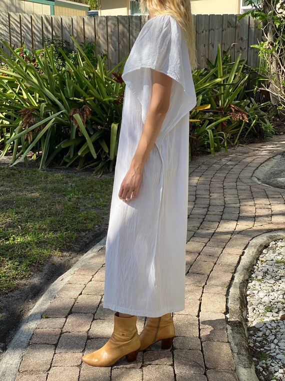 1970's White Cotton Dress / 70's Loungewear Summe… - image 5