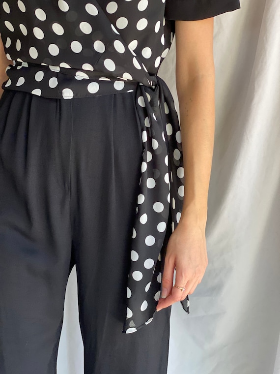 1990s Jumpsuit / Polka Dot Wrap Top Onesie / Ones… - image 10