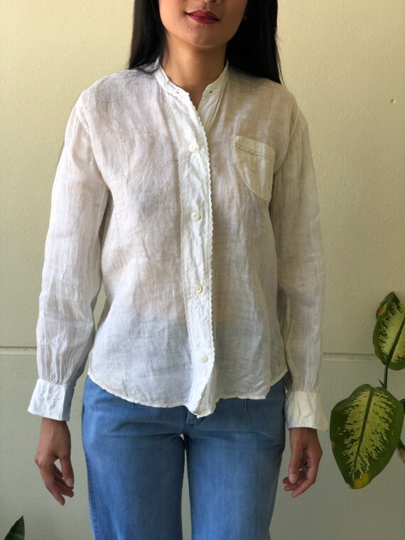 Antique Shirt / Primitive Work Wear / Cream Peasa… - image 5