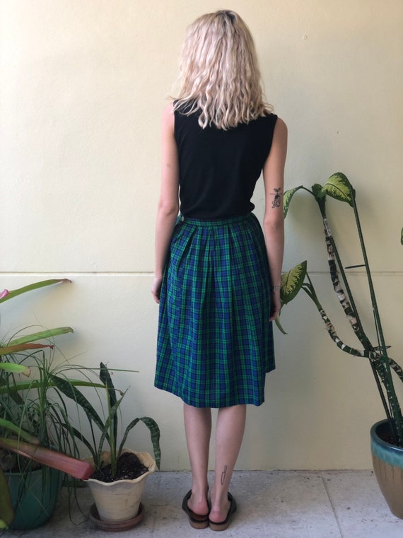 1950's Skirt / Cotton Midi Skirt / Plaid Kelly Gr… - image 4