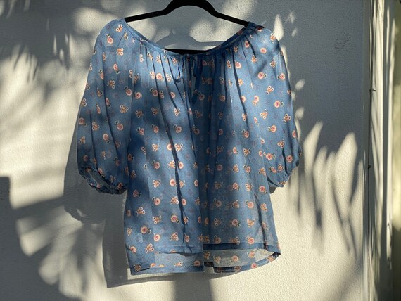 1970's Blouse / Puff Sleeved Cotton Shirt / Semi S