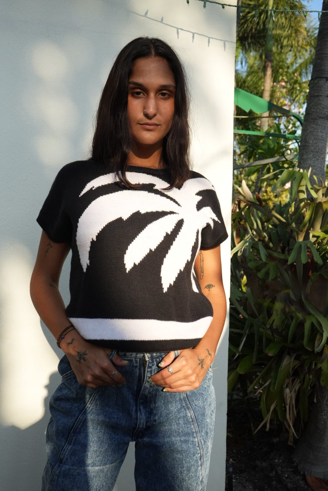 Palm Tree Sweater / Cotton Knit Beach Palm Tree Scene Nautical Sweater ...